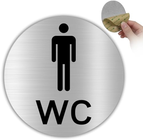 LEIASA | Plaque Toilettes Hommes - Ø 10 cm - Aluminium - Panneau WC Homme | Autocollant Sanitaires Masculins, Sticker Porte Urinoir, Pancarte Vestiaire Garçons, Marquage Lavabo, Support Mural