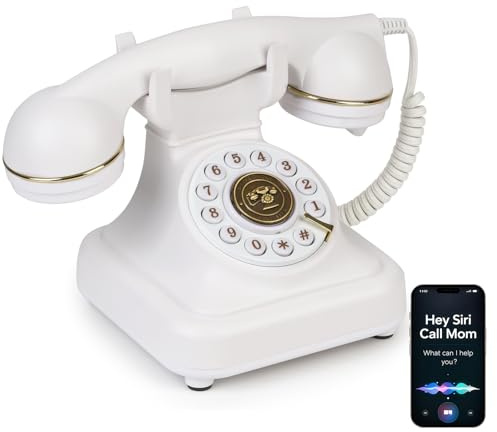 Sangyn Bluetooth Retro Phone with Voice Assistant, Bluetooth Landline Phone Compatible with Android & iOS, Wireless Bluetooth Physical Home Phone Telephone with Volume Control & USB Rechargeable,White