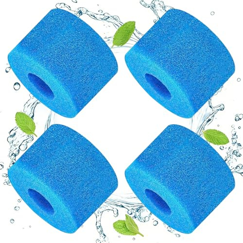 Schaum Pool Filter, 4 Stück Pool Schaumstofffilter, Schwammfilter Pool, Filterschwamm Typ A, S1 Filterschwamm Kartuschen, Hochelastisch und Wiederverwendbar, für Schwimmbäder, Spas (10.8×7.3cm)