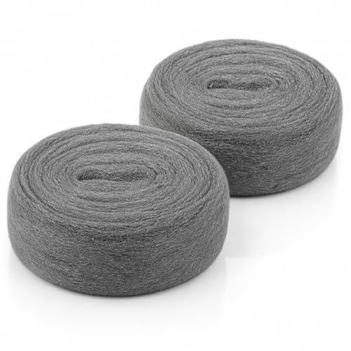 QWORK® Steel Wool Roll 2 Pack (3m per Roll) – 000# Coarse Wire Wool Gap Blocker & Crevice Filler for Weep Holes, Pipe Vents & Wall Cracks – Flexible Mesh Barrier with Safety Gloves, 6m Total