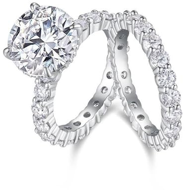 KnSam Echt Goldschmuck Pärchen Ringe 18K Au750 Gelbgold, 4 Klaue Hochzeitsring mit Moissanit, 950 Platinum Ring, Gr.47-65