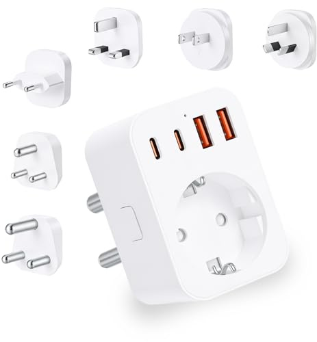 Vexnaro Adattatore di Viaggio Universale Internazionale, Presa da Viaggio con 2 USB-C e 2 USB-A 20W, Adattatore Tipo C/B/G/A/I/M per JP, GB, AU, ZA, ZA, EU