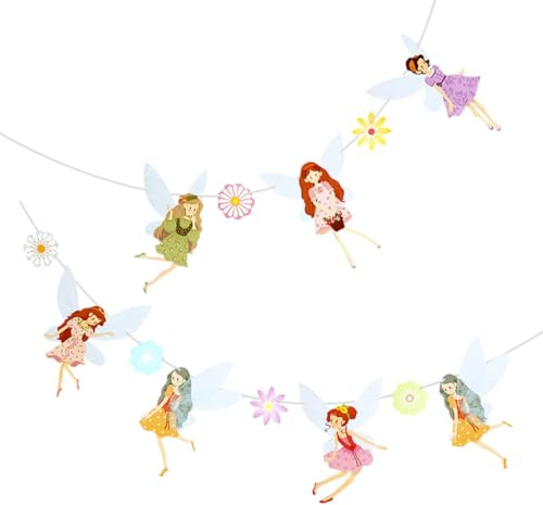 HINTRMENT Pancarta de Cumpleaños Colgante para Fiestas Infantiles de Hadas, 2 Piezas, Decoración Temática de Flores para Bebés, Adecuado para Fiestas Jardín y Celebraciones Infantiles