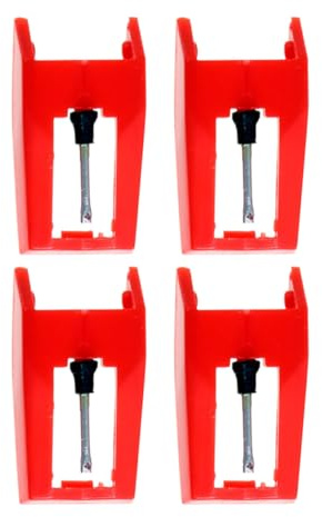 COMPUKAS 4pcs Rotatable Replacement Stylus Needle for Gramophone Turntable Record Player Red Stylus with High-grade and Arm Compatible Vinyl Record Accessories for Enhanced Bass and Sound