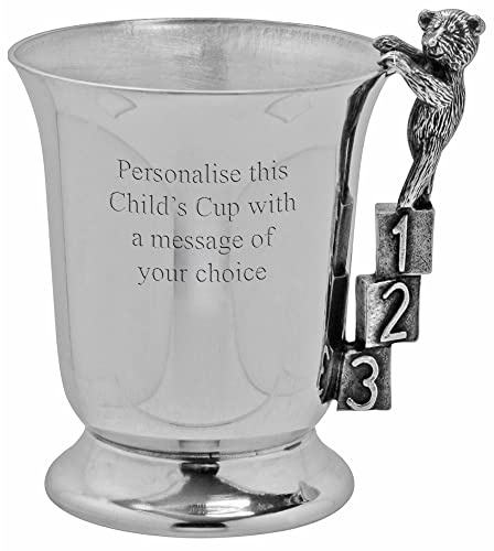 English Pewter Company Teddy Bear ABC/123 Child's Christening Baptism Cup. Personalised with Free Engraving [BG24]