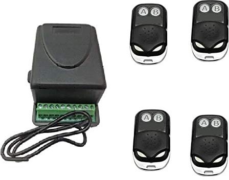 Juego de receptor de 2 canales de 5 A + 4 mandos a distancia de 433 MHz, para portones, persianas y luces