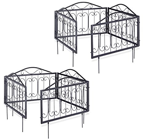 Relaxdays 8 x Beetzaun Metall, Beeteinfassung zum Stecken, Vintage Zaunelemente mit Ornamenten HxB 34,5 x 56,5 cm, schwarz