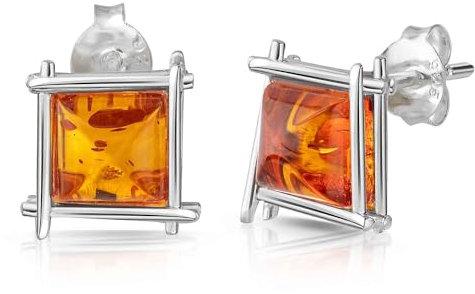 MATERIA by Matthias Wagner Bernstein Ohrstecker Silber 925 Damen braun orange quadratisch rhodiniert + Box SO-294