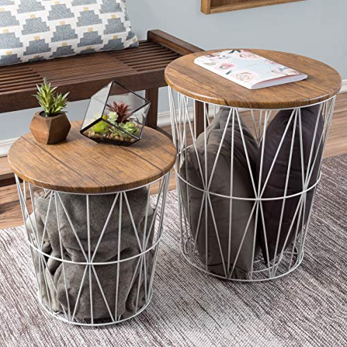 Lavish Home Round End Tables, Brown Woodgrain, Set of 2, 17.5”/15.5”