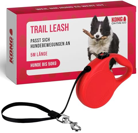 KONG ausrollbare Hundeleine Trail I hochwertige Rollleine mit Break & Lock System I lange Leine für Hunde I hochwertige Hundeleinen in verschiedenen Farben I Rot I Länge: 5 m I Gr. L