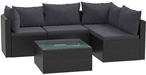 vidaXL 5-tlg. Garten-Lounge-Set mit Auflagen Poly Rattan Schwarz