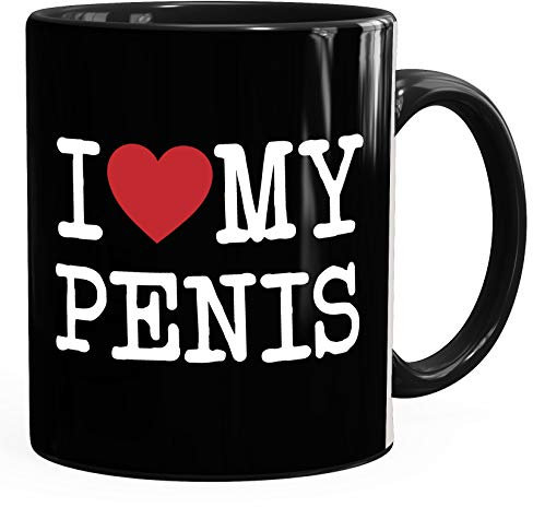 MoonWorks® Kaffee-Tasse Spruch I love my Penis/Pimmel Boobs I love your Boobs/Penis Bürotasse lustige ironische Kaffeebecher schwarz unisize