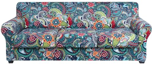 hyha Couch Cover, Floral Pattern, Stretch, Printed, 4 Pieces, Sofa Slipcovers, for 3 Separate Cushion Couch, Washable Furniture Protector for Dogs(Paisley Floral)