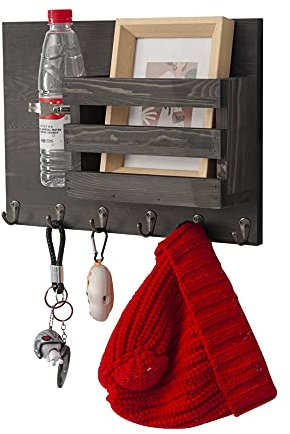 AZL1 Life Concept Briefhalter mit 6 Schlüsselhaken und Einmachglas, Holz, Korallenblüte, Vintage-Stil, Grau