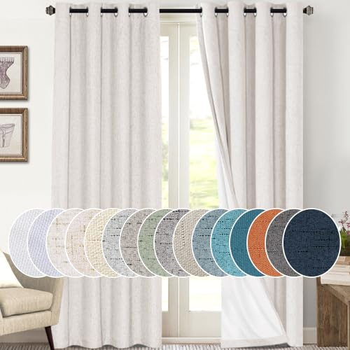 PrinceDeco Blackout Curtains 108 Inches Long Solid Thermal Insulated with White Liner Full Blackout Soundproof Window Treatment Drapes for Bedroom Living Room, 52 Wide Per Panel, Set of 2,Ivory