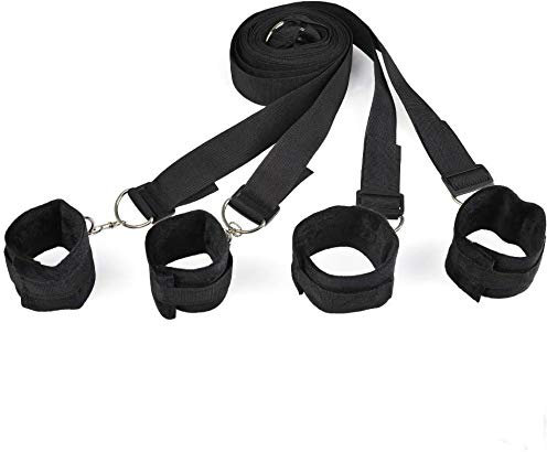 Bondage Cama Esclavitud de Sujeción Kit con Puños de Tobillo Muñequeras Correas Ajustables para Principiantes Parejas Negro