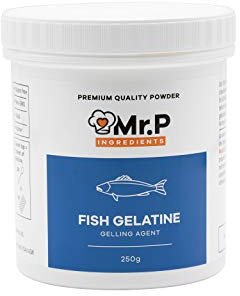 Mr.P Ingredients - Gelatina di pesce 250 g 160 Bloom di qualità premium stabilizzatore di polvere gelificante agente di aerazione Halal Kosher senza glutine non OGM (vaso riciclabile)