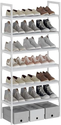 AcornFort® S-524 6 Ebenen Stöckiges Weiß Verstellbare Schuhablagen Schuhaufbewahrung Hohes Schuhregal Organizer Regal Halteständer für 18 Paar Schuhe, 56 x 30 x 110 cm,Extra Robuste Bauweise
