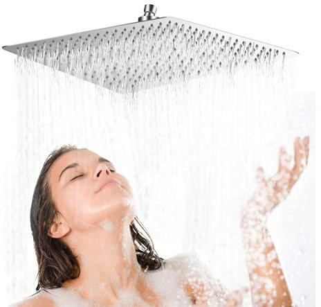 Regendusche Duschkopf 50 x 50 cm / 20 Zoll, Edelstahl Wasserfall Duschkopf Schwalldusche Anti-Kalk-Düsen Quadratisch Regenbrause, Brause Bad Dusche Luxus Kopfbrause