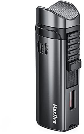 Maxfire Sturmfeuerzeug Jetflamme Gas Nachfüllbar, 3 Flammen Jet Feuerzeug (Verkauft ohne Gas)