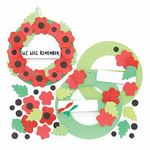 Baker Ross FE781 Mohnblumen Schaumstoff Kränze Bastelset - 3er Pack, Kreativsets und Bastelbedarf zum Basteln und Dekorieren, Moosgummibastelsets für Kinder