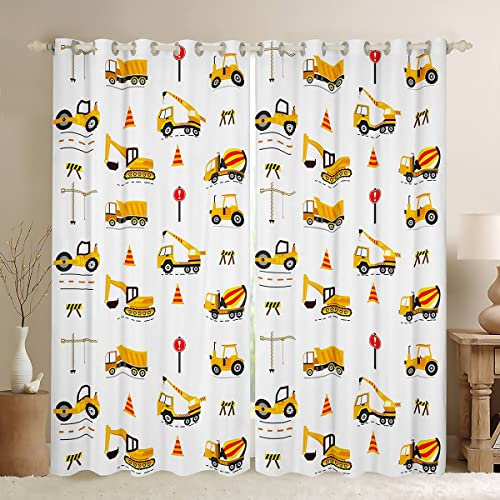 Loussiesd Kinder Vorhänge Karikatur Autos Blickdichte Vorhänge Bagger Traktor Fenstervorhang 245x140cm für Jungs Schlafzimmer Dekor Abstrakte Fahrzeuge Kräne Mikrofaser