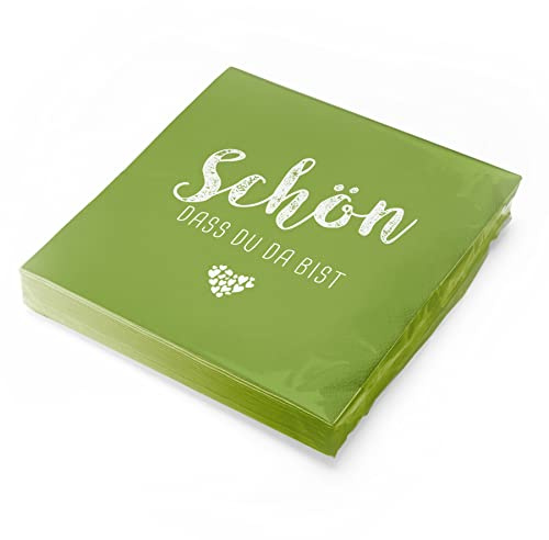 itenga Servietten Schön dass du da bist 30 x 30cm 3-lagig 20 Stück für Kommunion Konfirmation Hochzeit Taufe und andere Feiern (frühlingsgrün)