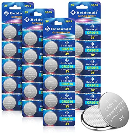 Pila de botón CR2016, 3 V, Litio, CR 2016, 20 Unidades