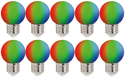 NCC-Licht 10x LED Lampe G45 Tropfen 1W E27 RGB bunt für Innen & Außen | Farbige LED Leuchtmittel ersetzt 10W Glühlampe mit E27 Schraubsockel, für Biergarten Party und dekorative Beleuchtung