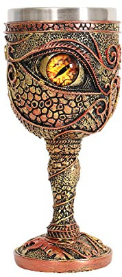 OTARTUDE Verre à vin en acier inoxydable L'œil du dragon calice, donjons et dragons médiéval Dragon 210 ml Cadeau pour homme (yeux jaunes)