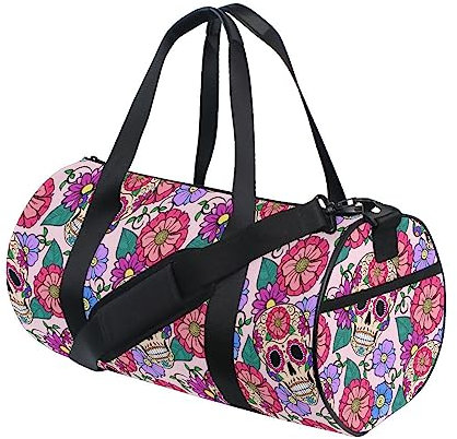 ALAZA Turnbeutel Reisetasche Damen Herren für Reisen Sport Camping Yoga Schwimmen Katze Meerjungfrau Totenkopf klein rund faltbar Seesack mit Schultergurt Top Griff, Totenköpfe 294, Einheitsgröße