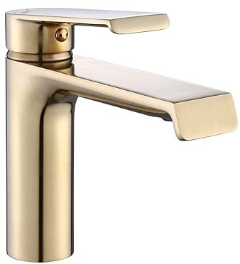 Rea Waschtischarmatur HASS GOLD BAS Wasserhahn Bad Badarmatur aus Messing Armatur für Waschbecken Badezimmer Mischbatterie Waschbecken Einhebel (Gold)