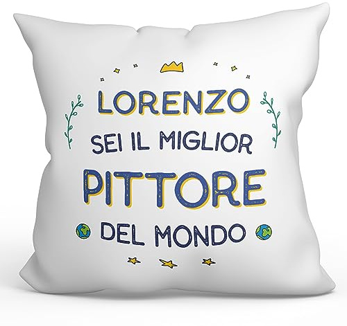 Mugffins Cuscino PERSONALIZZABILE PITTORE uomo - In italiano - Migliore del Mondo - Idee Regali Divertenti Laurea Compleanno - Rivestimento e Imbottitura (40x40 cm). Tatto Cotone