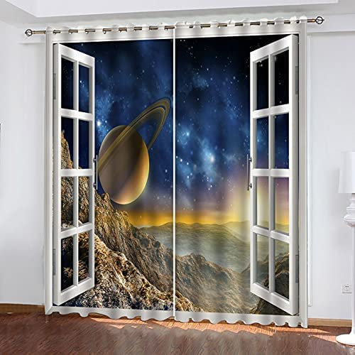 3D Verdunkelungsvorhänge Fenster Sternenhimmel Landschaft Blickdichte Vorhänge Schlafzimmer Wohnzimmer Dekoration Isolierung Lärmschutzvorhänge 170 (B) X 200 (H) cm - 3D-Gedruckte Vorhänge
