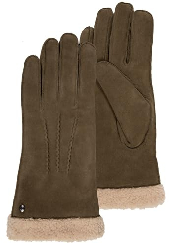 Isotoner Handschuhe Damen aus Ziegenveloursleder, gefüttert mit Pelzimitat, 7.5=M, Bordeaux