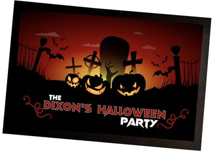 Artylicious Halloween-Barläufermatte, personalisierbar, gruseliger Kürbis und Fledermäuse, Party-Barmatte