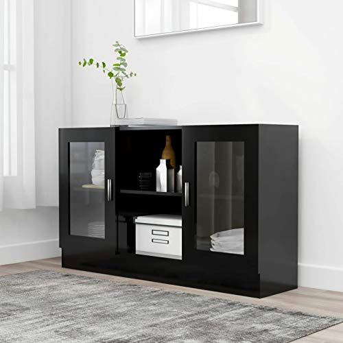 GuyAna Vitrinenschrank Schwarz 120x30,5x70 cm Holzwerkstoff VitrinenschräNke Cabinet Wohnzimmerschrank