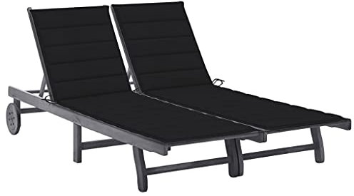 LAPOOH 2-Personen-Sonnenliege mit Auflage, Gartenliege, Liegestuhl, Sonnenstuhl, Sonneninsel Outdoor, Gartenmöbel, Bäderliege, Relaxliege,Grau Akazie Massivholz