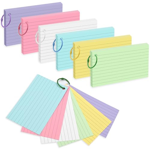 BAYTORY 300-Piece Colored Index Cards, Notecards 3x5 Lined, Multicolor Paper Binder Ring Easy Flip Flash Card, Study Memo Pads for Office School Suplplies(Multicolor)
