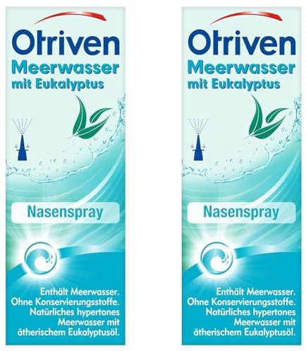 Otriven Meerwasser Nasenspray mit Eukalyptus befreit die verstopfte Nase bei Schnupfen durch eine natürlich abschwellende Wirkung, 20 ml (Packung mit 2)