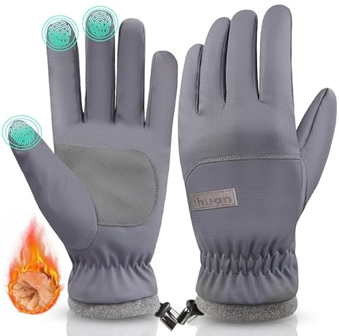 ihuan Thermo Fahrradhandschuhe Herren Damen -Warme Schnee WinterHandschuhe Touchscreen Wasserdicht Winddicht rutschfest Sporthandschuhe für Radfahren, Laufen, Skifahren, Wandern
