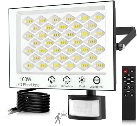 Viugreum 100W LED Strahler, 6500K Aussenleuchte mit Bewegungsmelder 10000lm Scheinwerfer Außen Kaltweiss Fluter, IP66 Wasserdicht Außenstrahler, LED Strahler Außen für Garten, Innenhöfe, Garage