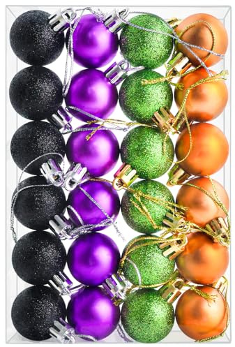 24 bolas de decoración de Halloween de 30 mm, mini bolas colgantes para árbol de Halloween, adornos de Halloween para decoración del hogar, color negro, morado, verde, cobre