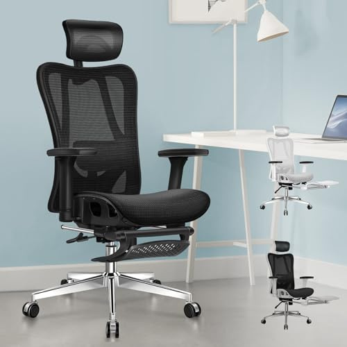 ALFORDSON Silla Oficina Ergonómica Malla con Soporte Lumbar Ajustable,Silla Escritorio Ejecutiva Grande y Alta, Reposabrazos Ajustables y Reposacabezas para Recepción,Reuniones(Negra)