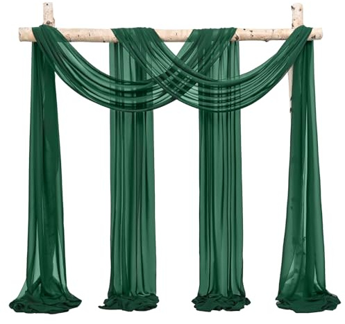 Showgeous 2er-Set Chiffon für Hochzeitsbogen,Smaragdgrün,73×610cm | Transparenter Chiffon mit vernähten Kanten; knitterarm, waschbar und wiederverwendbar für Hochzeitsbogen und Fotodeko