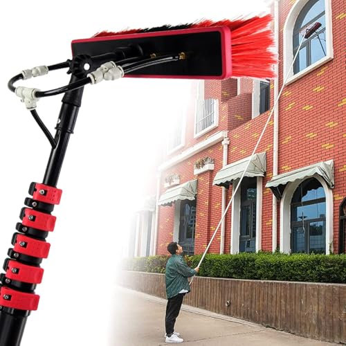 DKXCOSQ Wassergespeistes Stangenset, Fensterreinigungsstange für den Außenbereich, wassergespeiste Teleskopbürste, wassergespeistes Stangenset mit Schlauchbrause, ausziehbares Reinigungsgerät für S