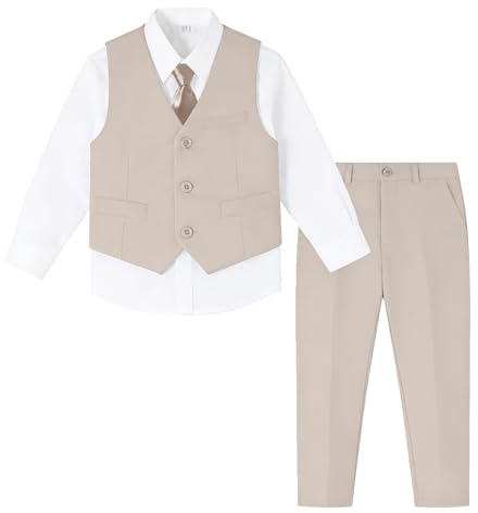 Boihedy Jungenanzüge für Kinder, formelles Anzug-Set, komplettes Outfit, Light Champagne, 176
