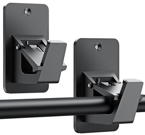 Universal Curtain Rod Holders, No Drill Curtain Rod Brackets, Self Adhesive Curtain Rod Brackets Up to 30 LB, Nail Free Curtain Rod Hooks for Bathroom, Bedroom, Livingroom, Kitchen (2PC, Black)