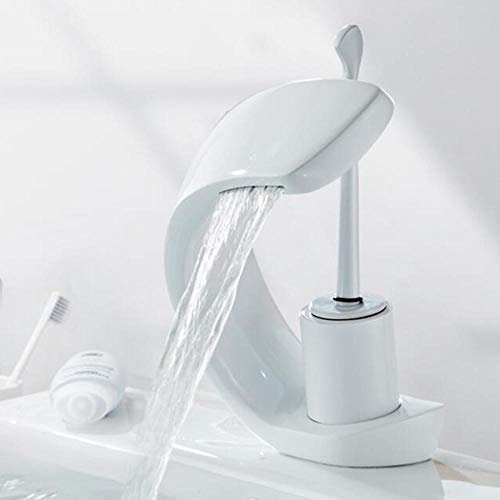 Waschbecken-Mischbatterie, Wasserfall-Badezimmer-Waschtischarmatur, Waschbecken-Wasserhahn mit heißem und kaltem Wasser, Messing, Unterbau-Waschbecken, Badezimmer-Waschbecken-Wasserhahn, Weiß