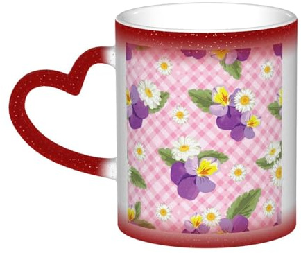Coffee Milk Tea Ceramic Mugs Ceramic Heat Sensitive Color Changing Coffee Cups Pansies Chamomiles Pink Plaid Novelty Starry Sky Tea Mug For Office Home Morning Drink Valentine'S Day Father'S Day Red